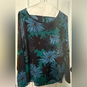 LOFT Teal and Black Floral Blouse